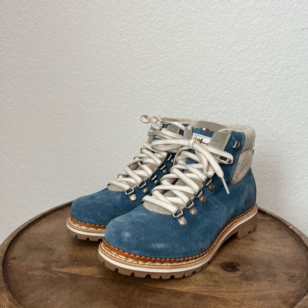 Blue Suede Women's Hiking-Inspired Combat Boots with Lace-Up Ankle